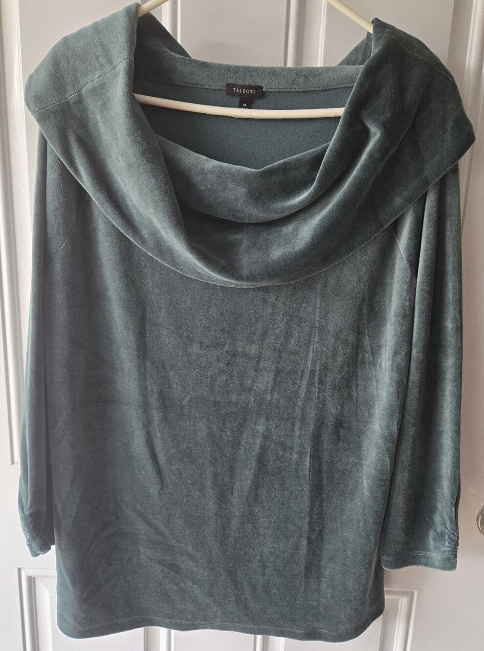 Talbots Velvet Cowl Neck Top Womens M Green Long Sleeve Blouse